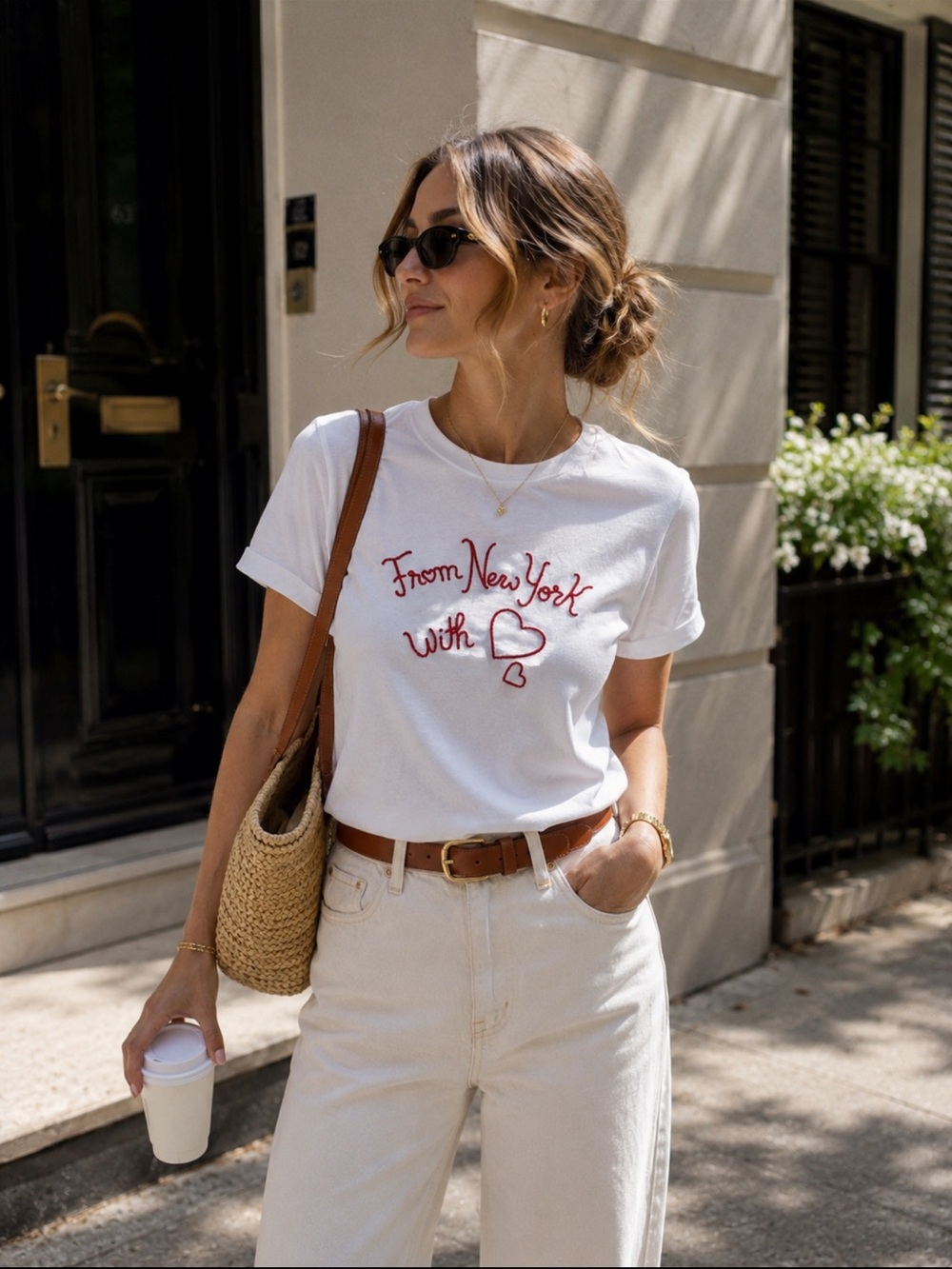LOFT White Red Embroidered From New York With Love Graphic Tee M NWT